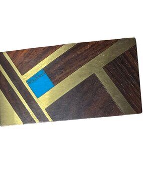 Kenneth Reid Belt Buckle Inlaid Turquoise Brass Wood Southwest Geometric Design